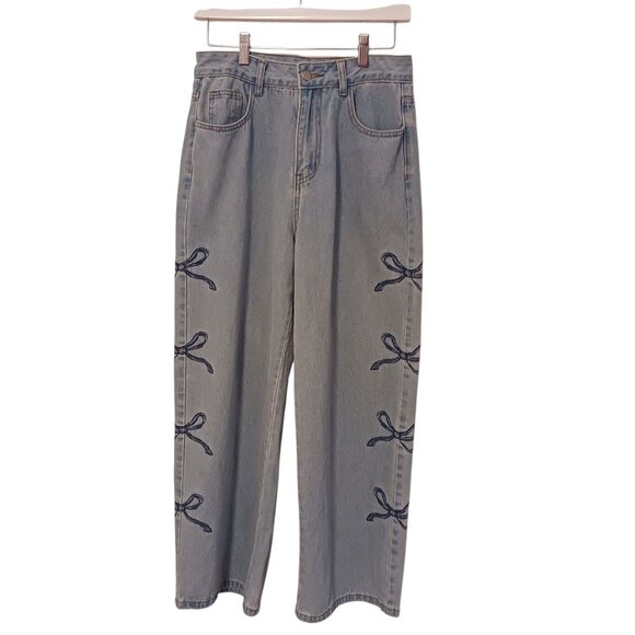 Dazy Wide Leg High Rise Jeans W/ Stitched Ribbons On Sides LRG (14 1/4 " Waist) - Picture 1 of 15